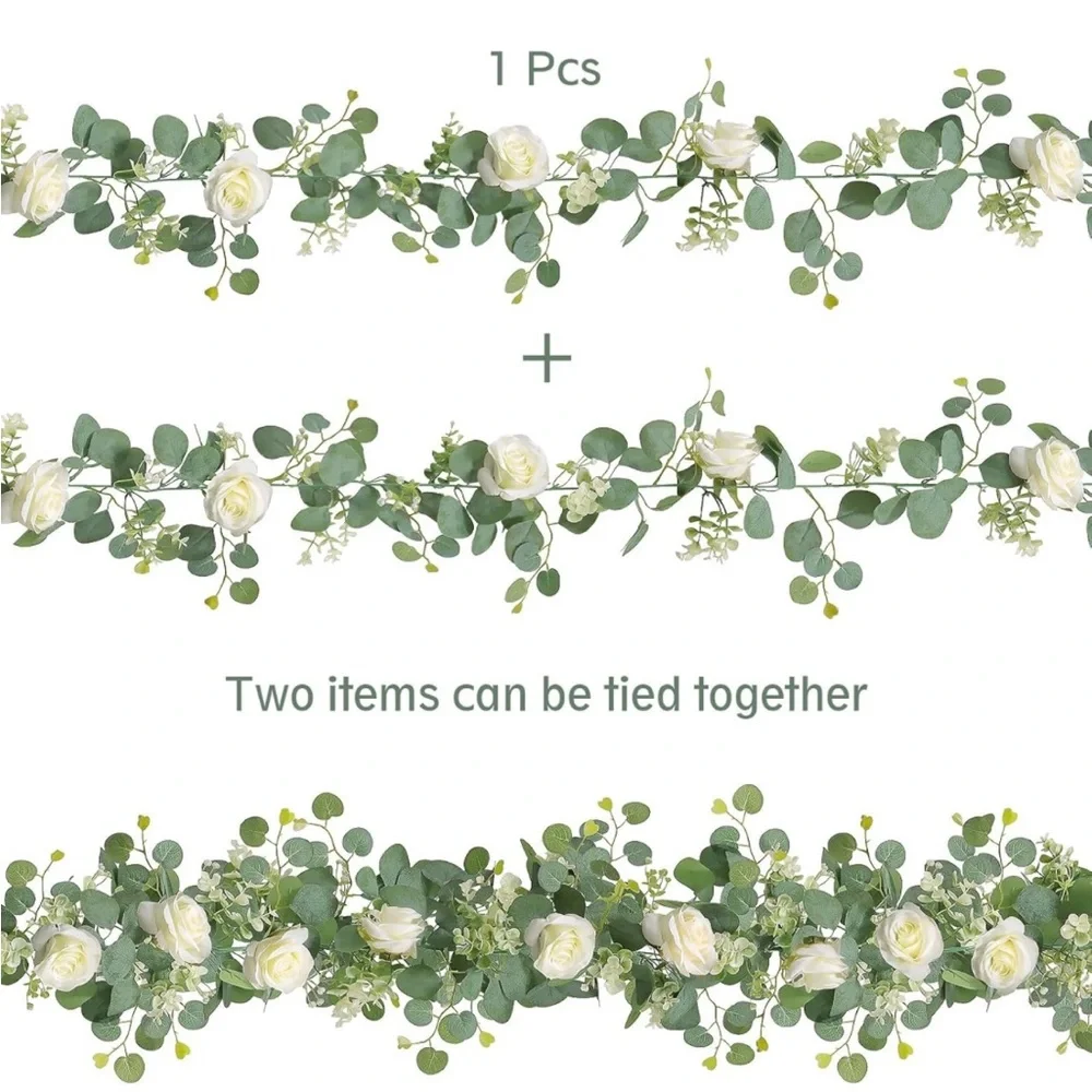 Artificial rose and eucalyptus garland